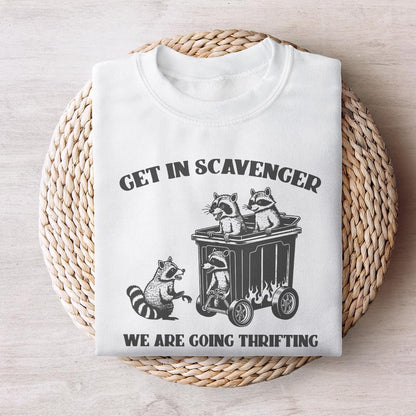 Get In Scavenger We're Going Thrifting Raccoon PNG SVG Funny Quote Trash
