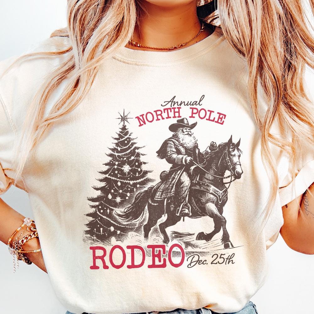 Cowboy Santa Western Christmas PNG, Retro Vintage Rodeo Design - 300 DPI