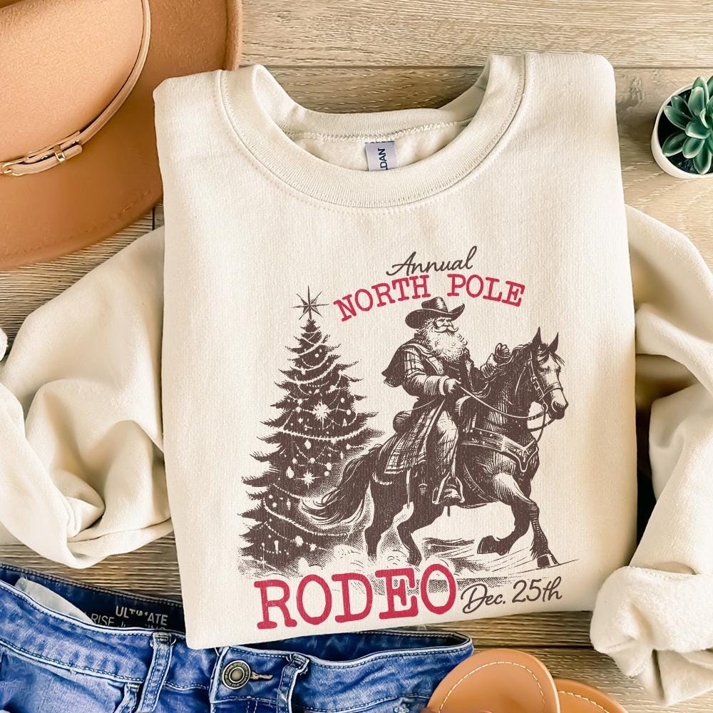 Cowboy Santa Western Christmas PNG, Retro Vintage Rodeo Design - 300 DPI