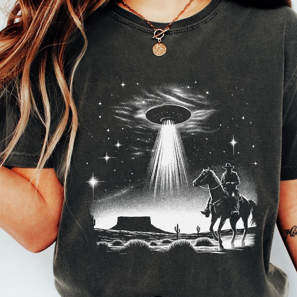 Cowboy UFO PNG, Retro Alien Spaceship - 300 DPI Design for T-Shirt