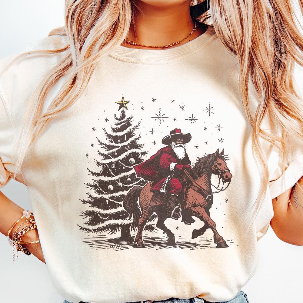 Cowboy Santa Western Christmas PNG Alt 2, Retro Vintage Rodeo Design -