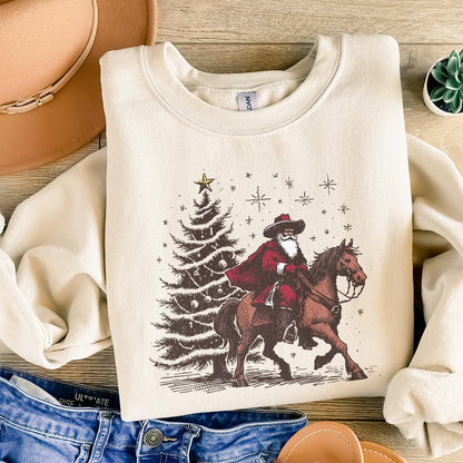 Cowboy Santa Western Christmas PNG Alt 2, Retro Vintage Rodeo Design -