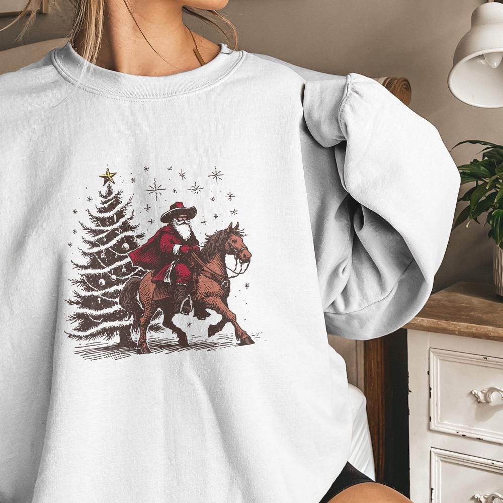 Cowboy Santa Western Christmas PNG Alt 2, Retro Vintage Rodeo Design -