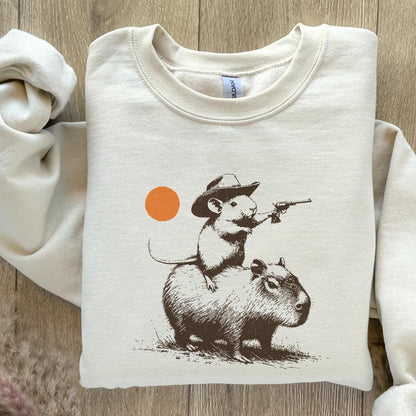 Funny Rat Riding Capybara Sketch, Vintage Animals png - 300 DPI Design