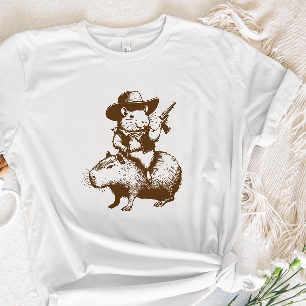 Funny Rat Riding Capybara Sketch Alt 2, Vintage Animals png - 300 DPI