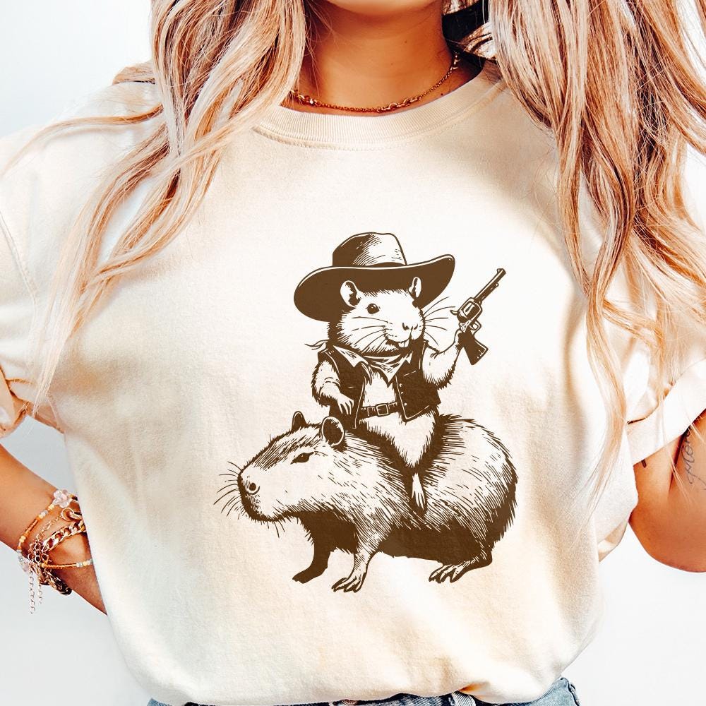 Funny Rat Riding Capybara Sketch Alt 2, Vintage Animals png - 300 DPI