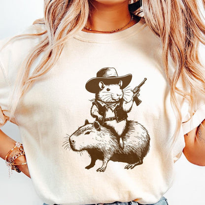 Funny Rat Riding Capybara Sketch Alt 2, Vintage Animals png - 300 DPI