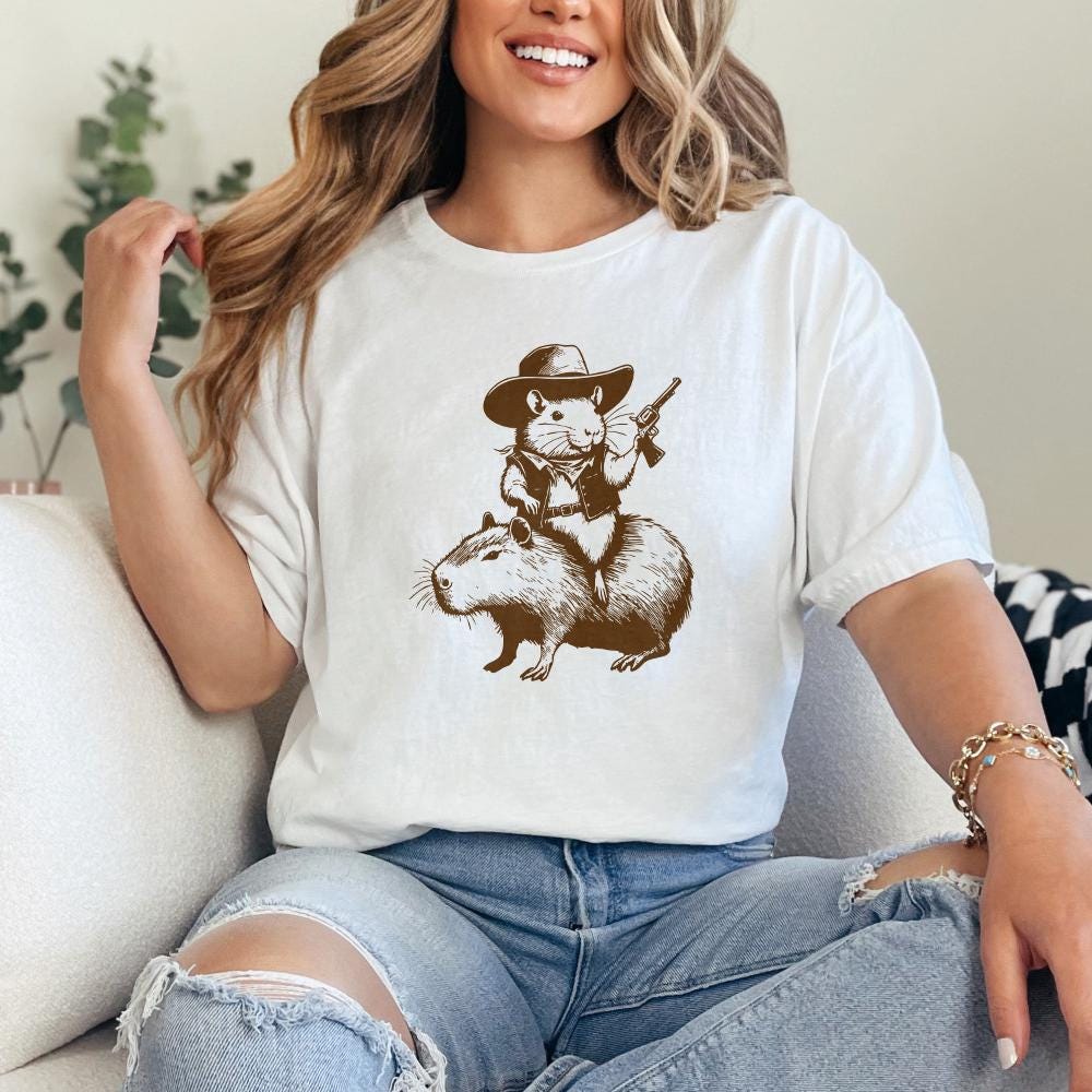 Funny Rat Riding Capybara Sketch Alt 2, Vintage Animals png - 300 DPI