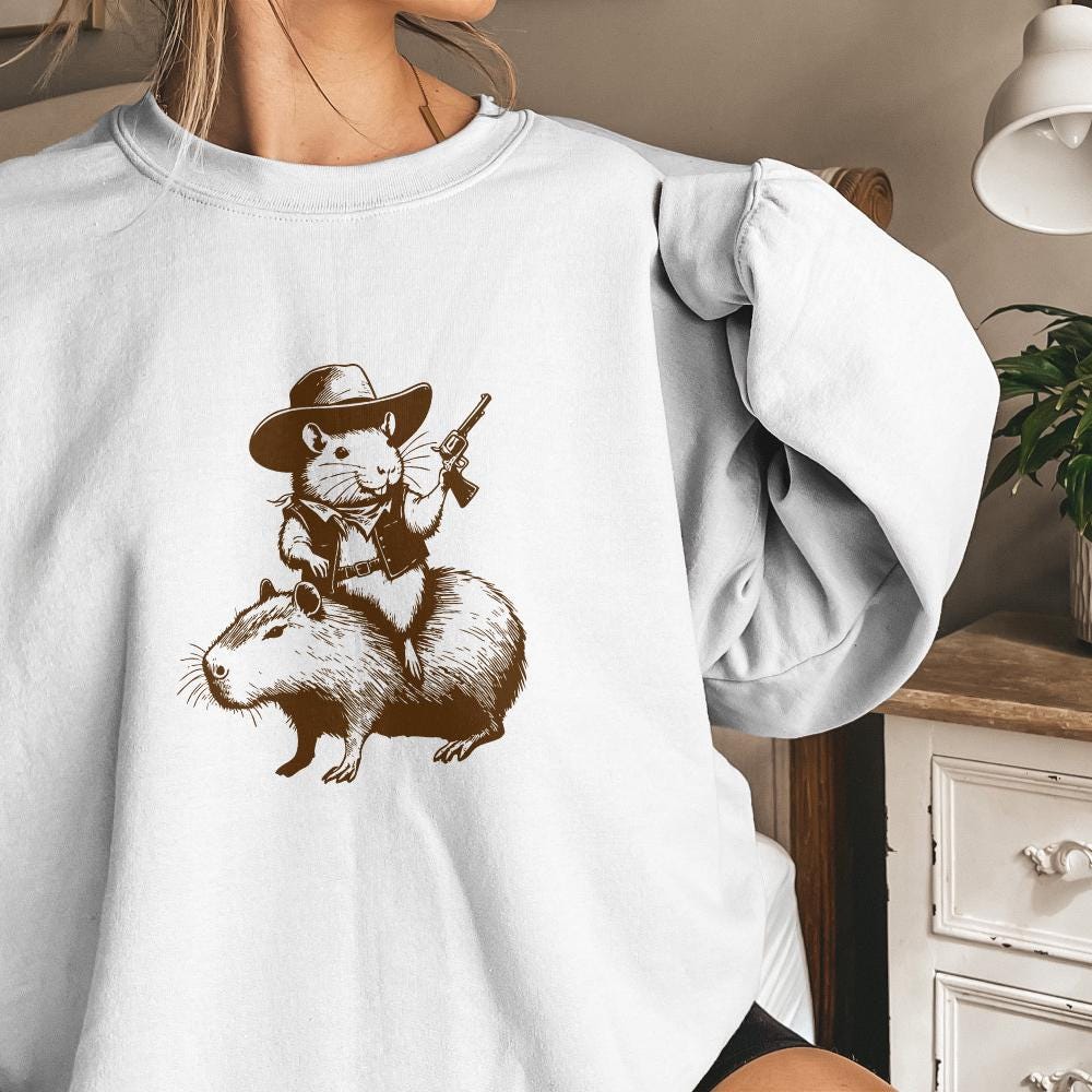 Funny Rat Riding Capybara Sketch Alt 2, Vintage Animals png - 300 DPI