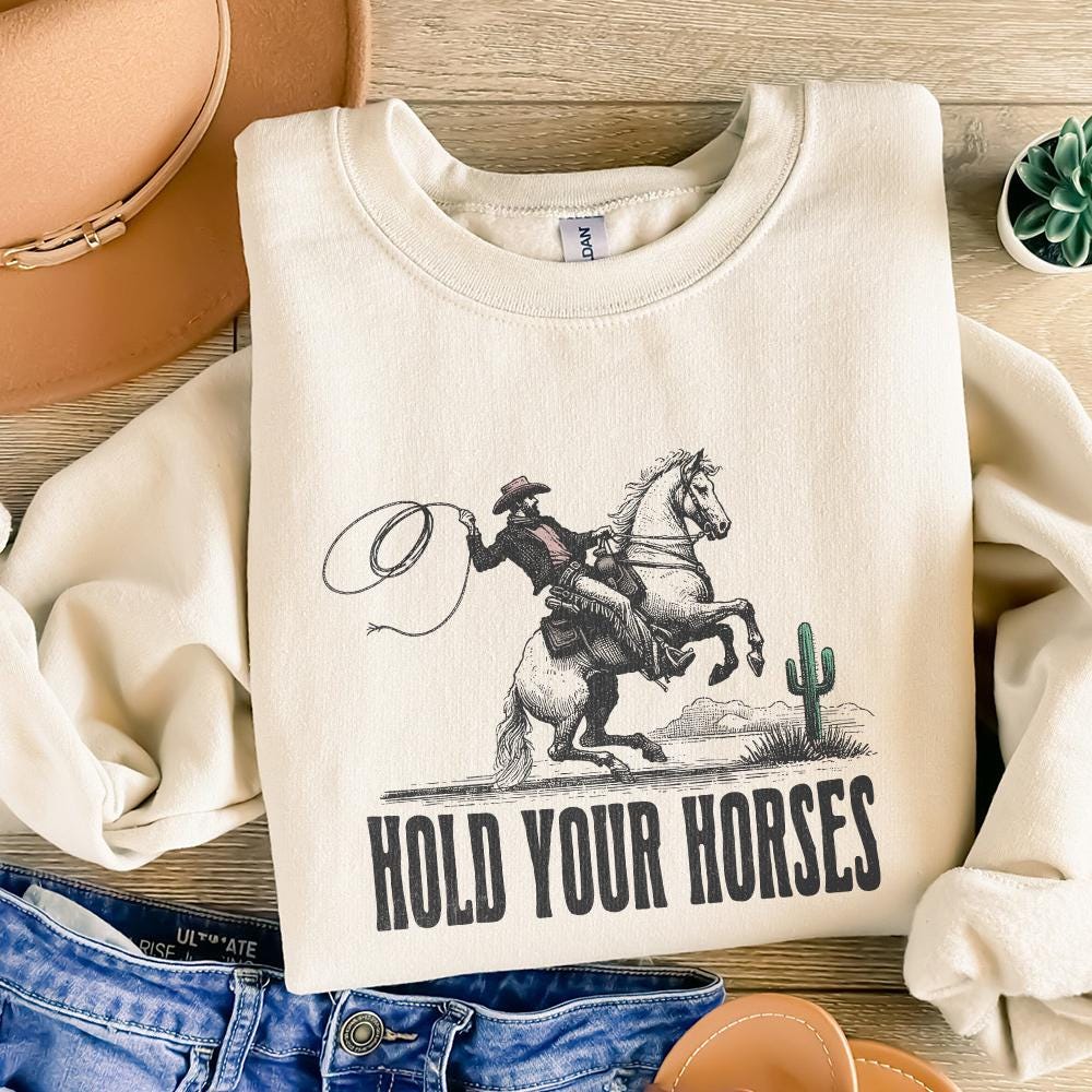 Hold Your Horses Alt 2, Western PNG - 300 DPI Design for T-Shirt