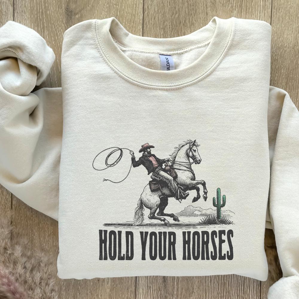 Hold Your Horses Alt 2, Western PNG - 300 DPI Design for T-Shirt