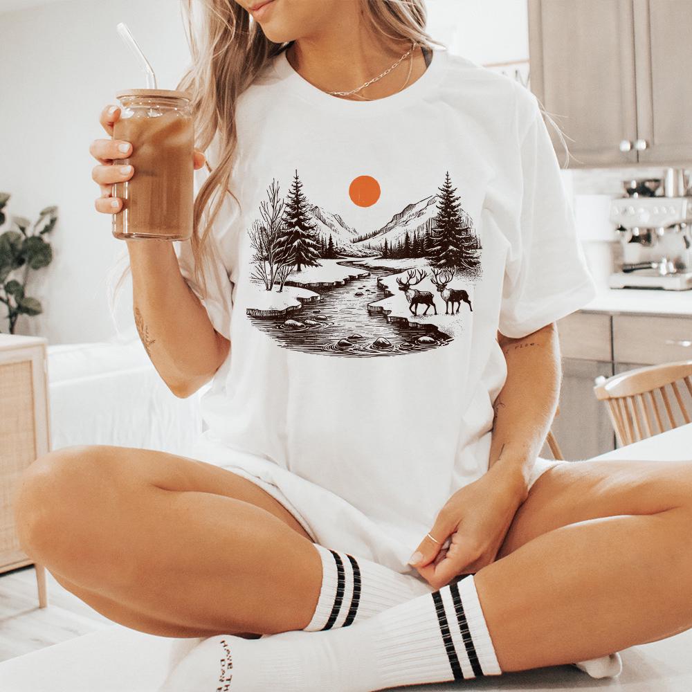 Retro Deer Wilderness Scene PNG, Deer Art Sublimation - 300 DPI Design