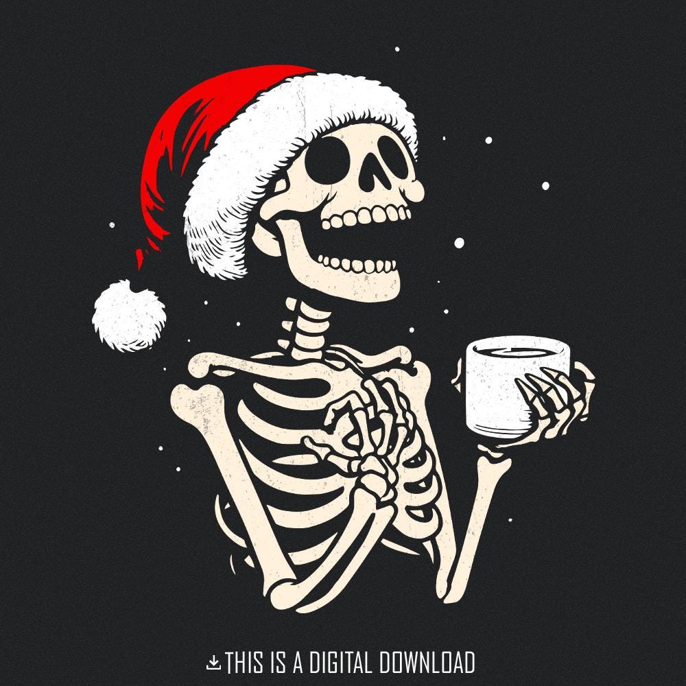 Skeleton Hot Coffee, Spooky Christmas PNG - 300 DPI Design for T-Shirt