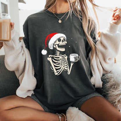 Skeleton Hot Coffee, Spooky Christmas PNG - 300 DPI Design for T-Shirt