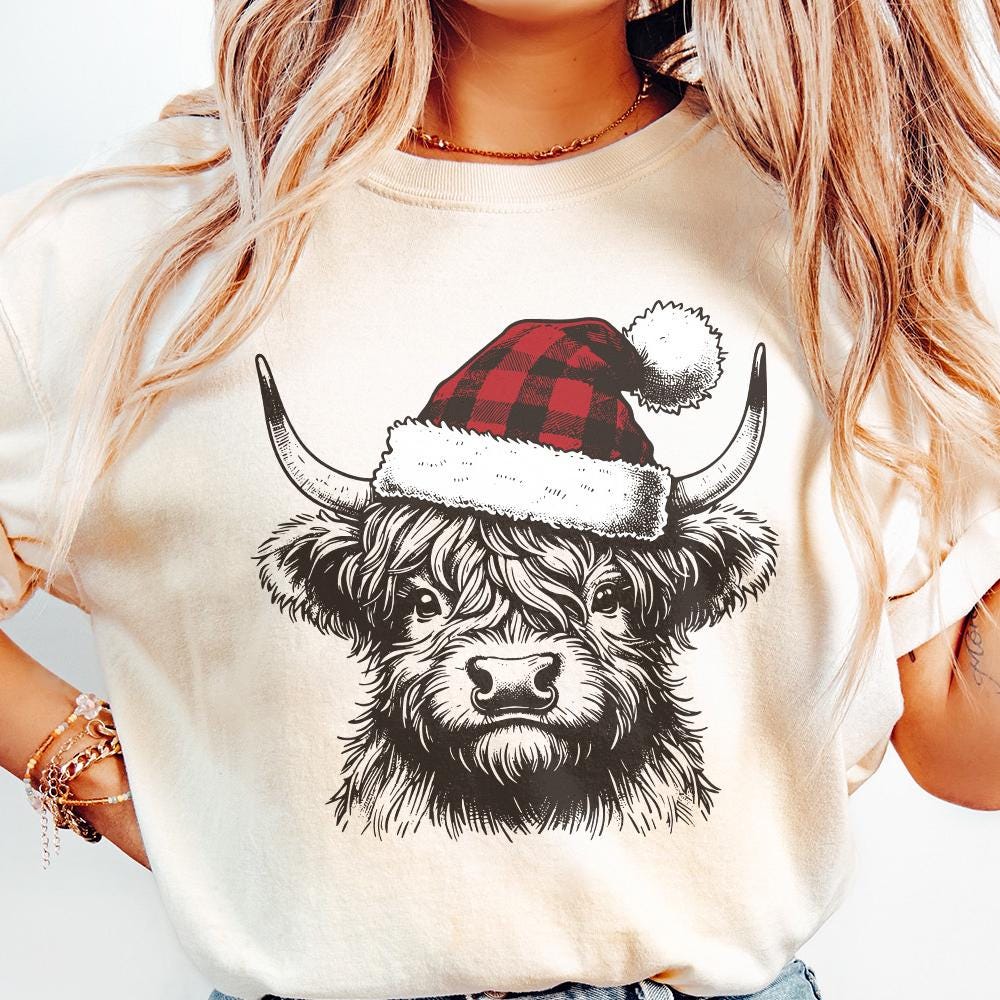 Highland Cow Christmas png, Christmas Cow png - 300 DPI Design for T-Shirt