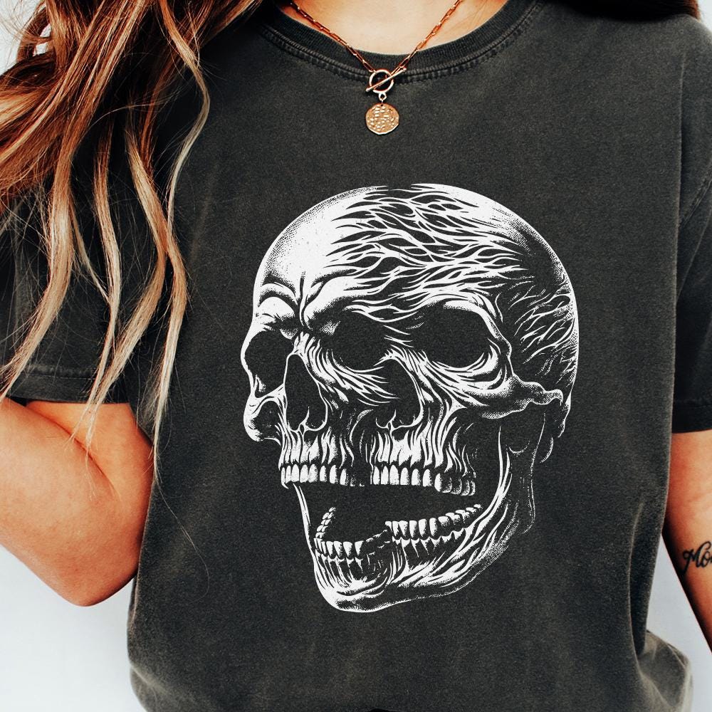 Skull Art PNG, Gothic Skeleton Design - 300 DPI Design for T-Shirt