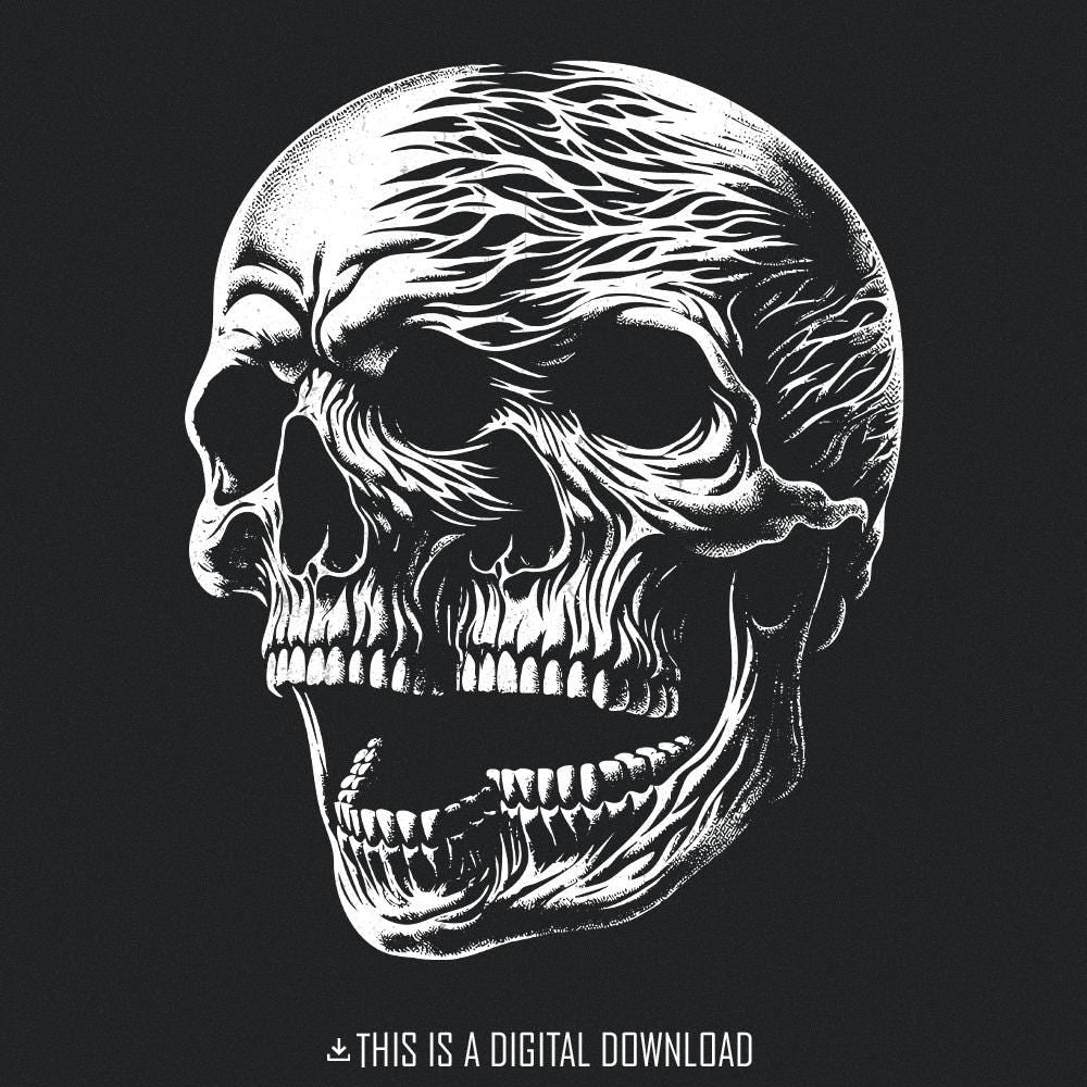 Skull Art PNG, Gothic Skeleton Design - 300 DPI Design for T-Shirt