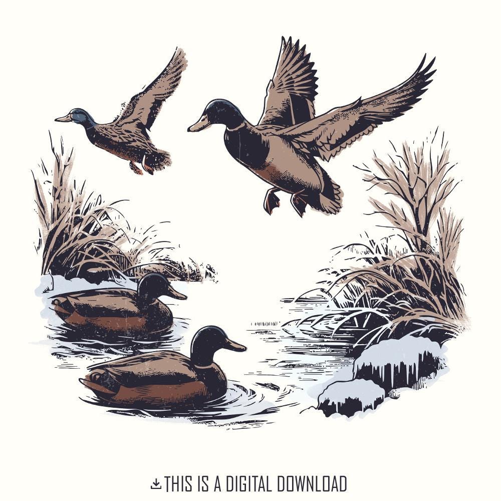 Vintage Duck PNG Alt 2, Mallard Duck Clipart - 300 DPI Design for T-Shirt