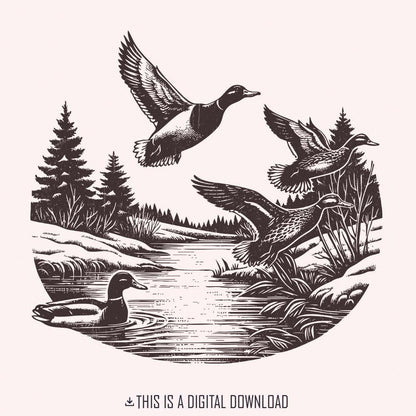 Vintage Duck PNG, Mallard Duck Clipart - 300 DPI Design for T-Shirt