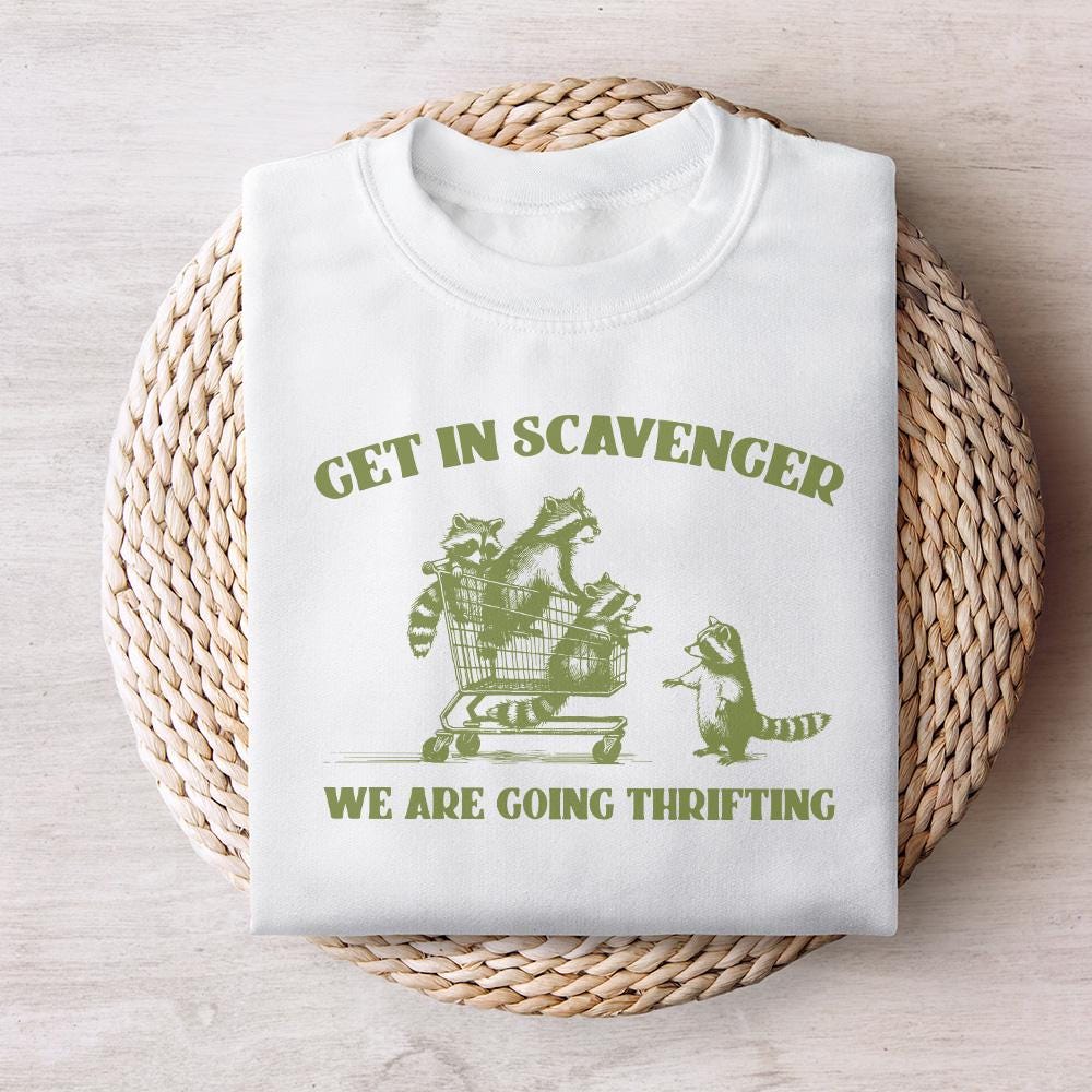 Get In Scavenger We're Going Thrifting Raccoon PNG SVG, Funny Quote Retro