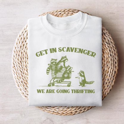 Get In Scavenger We're Going Thrifting Raccoon PNG SVG, Funny Quote Retro
