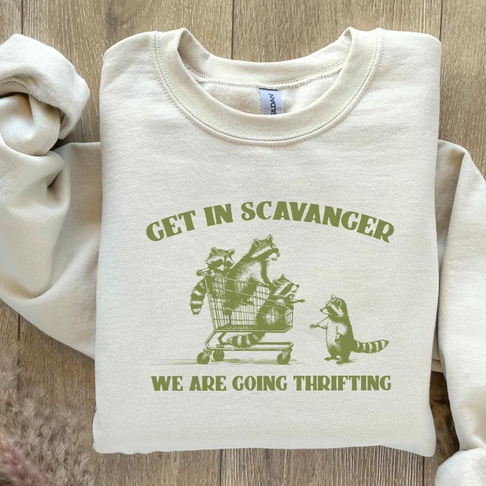 Get In Scavenger We're Going Thrifting Raccoon PNG SVG, Funny Quote Retro