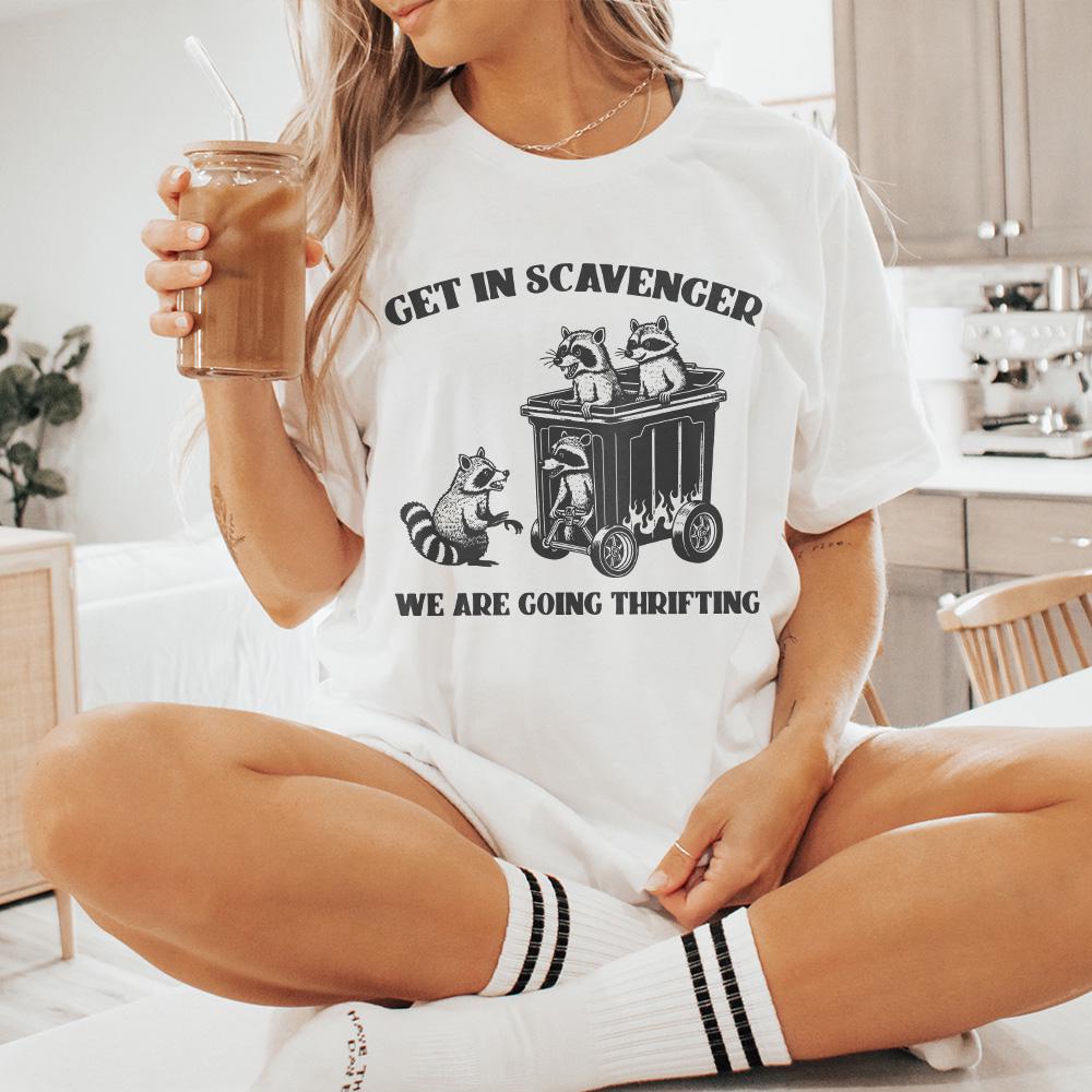 Get In Scavenger We're Going Thrifting Raccoon PNG SVG Funny Quote Trash