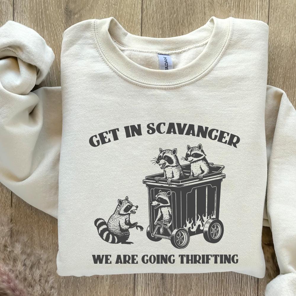 Get In Scavenger We're Going Thrifting Raccoon PNG SVG Funny Quote Trash
