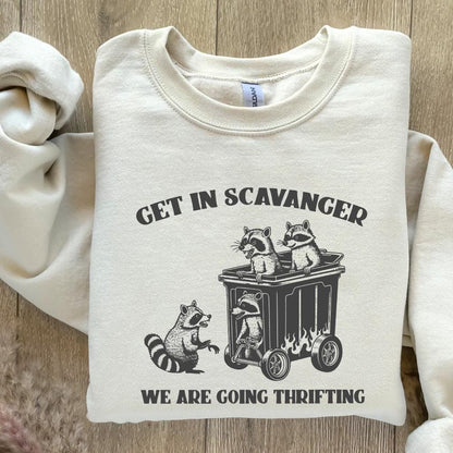 Get In Scavenger We're Going Thrifting Raccoon PNG SVG Funny Quote Trash