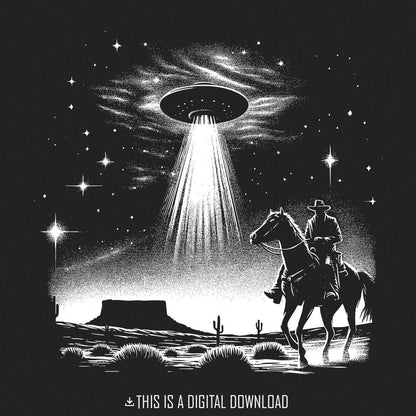 Cowboy UFO PNG, Retro Alien Spaceship - 300 DPI Design for T-Shirt