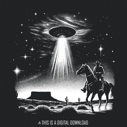 Cowboy UFO PNG, Retro Alien Spaceship - 300 DPI Design for T-Shirt