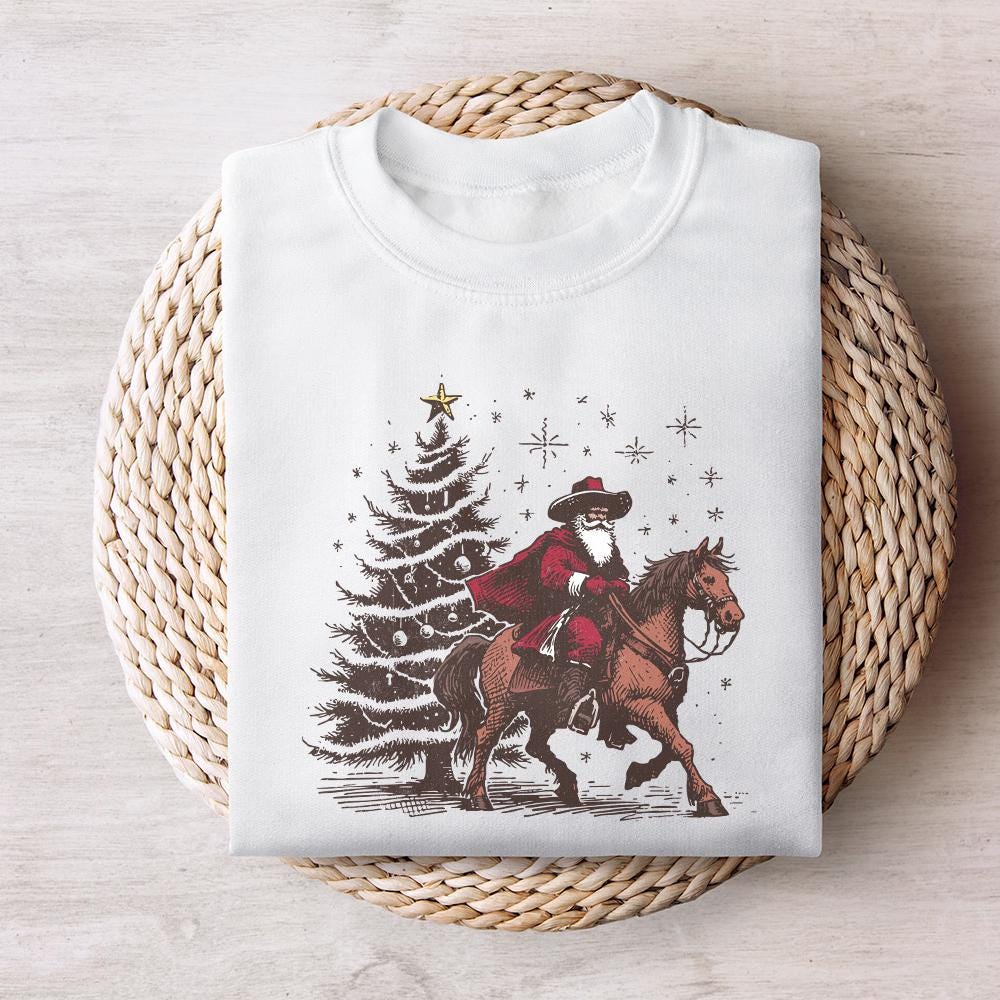 Cowboy Santa Western Christmas PNG Alt 2, Retro Vintage Rodeo Design -