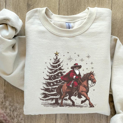 Cowboy Santa Western Christmas PNG Alt 2, Retro Vintage Rodeo Design -