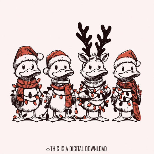 Funny Duck Christmas PNG Alt 2, Santa Ducks Christmas Light PNG - 300 DPI