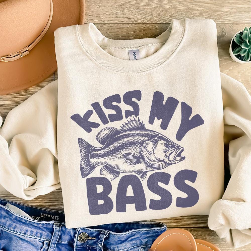 Kiss My Bass PNG Sublimation Design Alt 2, Fishing Life - 300 DPI Design