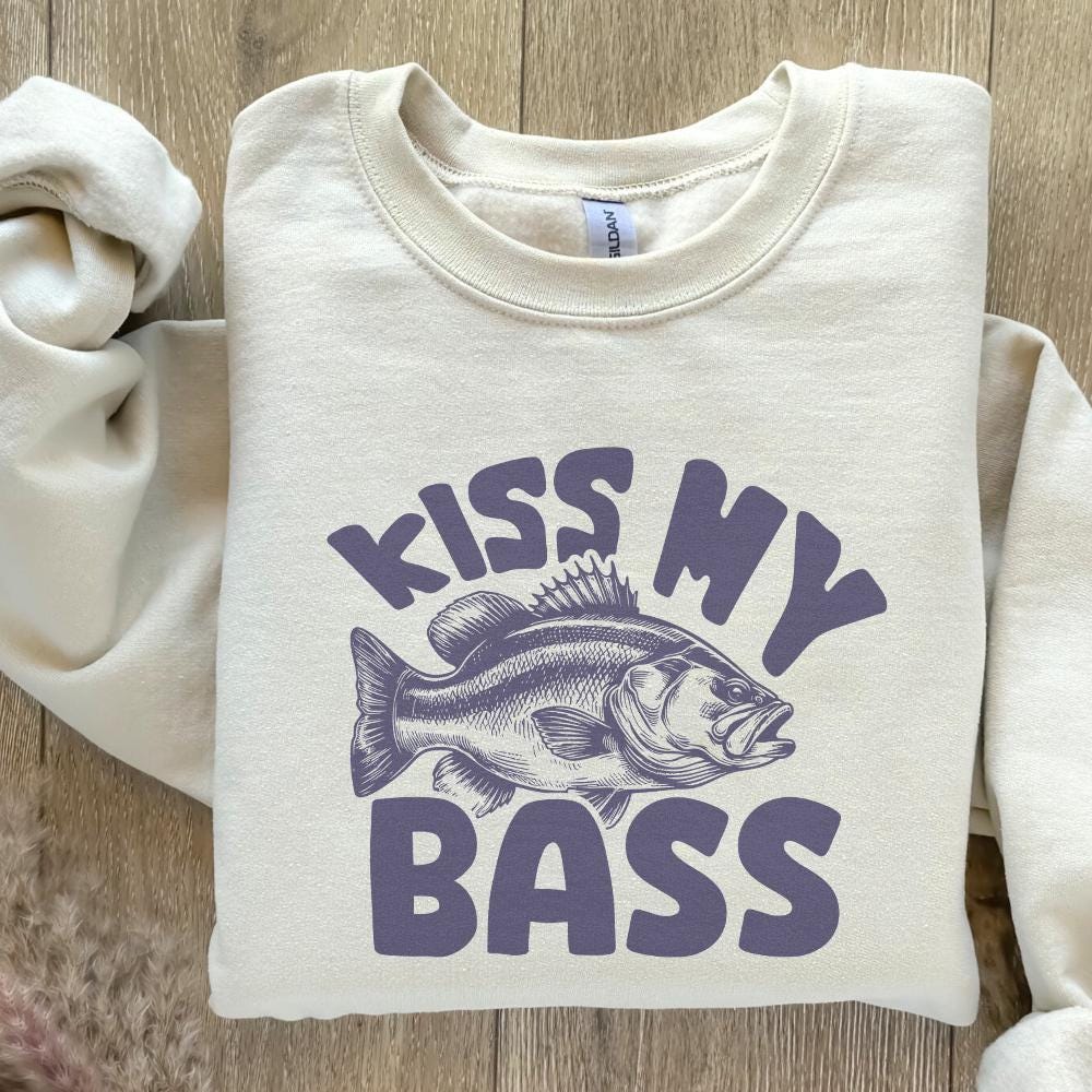 Kiss My Bass PNG Sublimation Design Alt 2, Fishing Life - 300 DPI Design