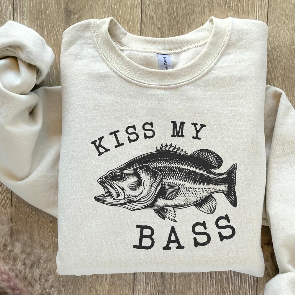 Kiss My Bass PNG Sublimation Design, Fishing Life - 300 DPI Design for
