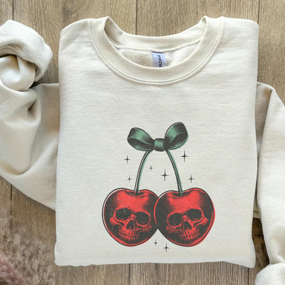 Skull Cherries PNG, Trendy Retro Halloween - 300 DPI Design for T-Shirt