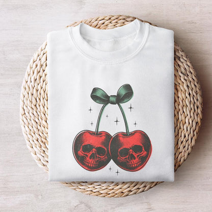 Skull Cherries PNG, Trendy Retro Halloween - 300 DPI Design for T-Shirt