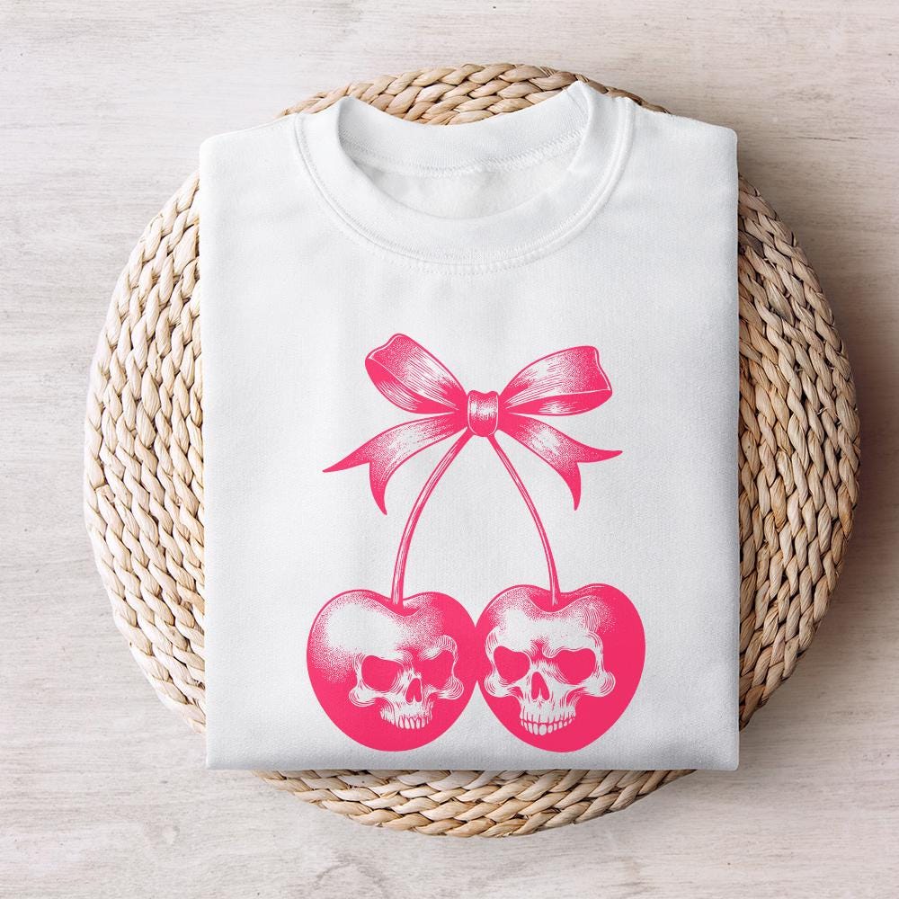 Skull Cherries PNG Alt 2, Trendy Retro Halloween - 300 DPI Design for