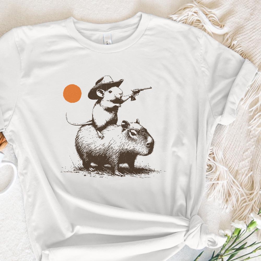 Funny Rat Riding Capybara Sketch, Vintage Animals png - 300 DPI Design