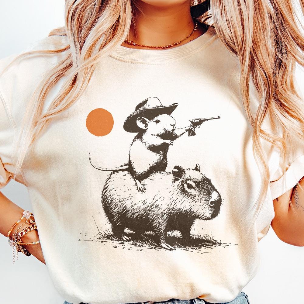 Funny Rat Riding Capybara Sketch, Vintage Animals png - 300 DPI Design