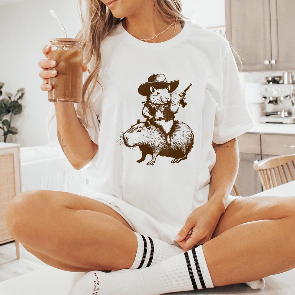 Funny Rat Riding Capybara Sketch Alt 2, Vintage Animals png - 300 DPI