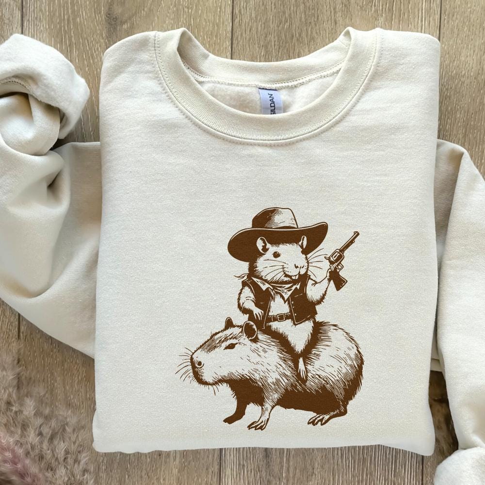 Funny Rat Riding Capybara Sketch Alt 2, Vintage Animals png - 300 DPI