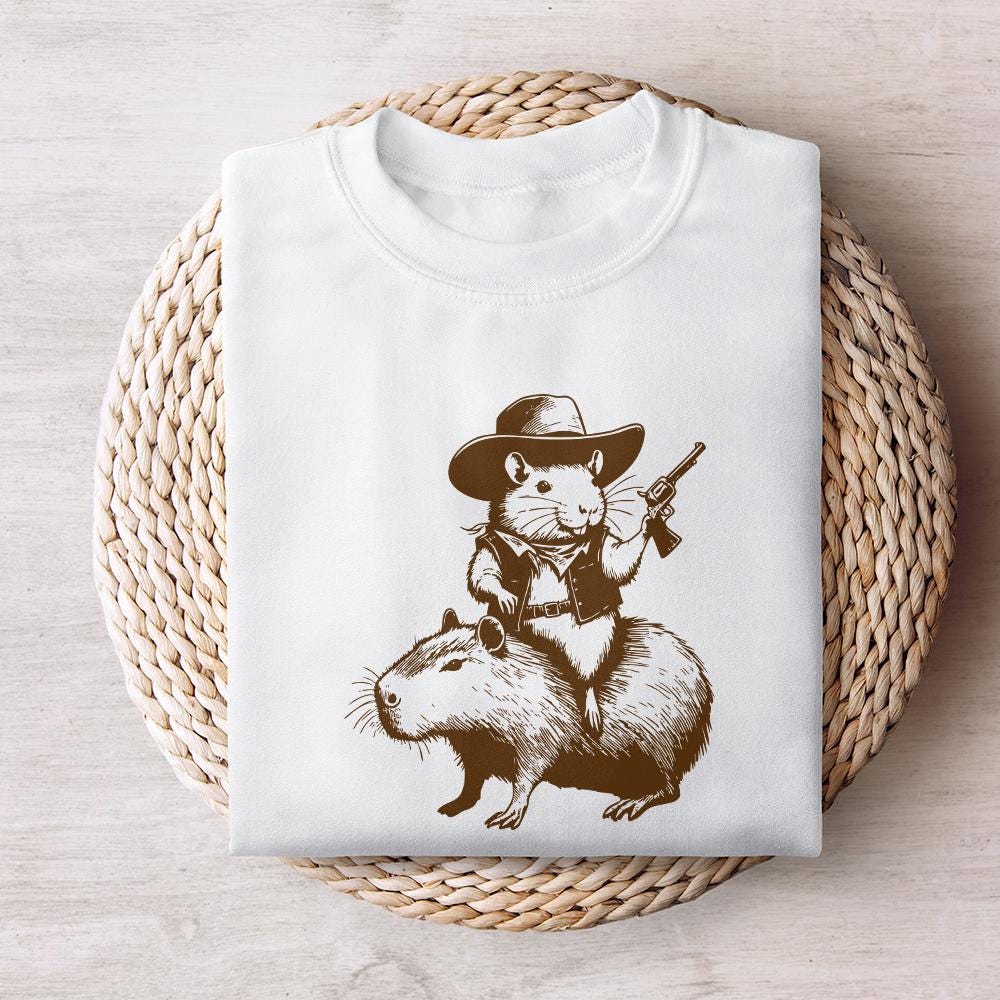 Funny Rat Riding Capybara Sketch Alt 2, Vintage Animals png - 300 DPI