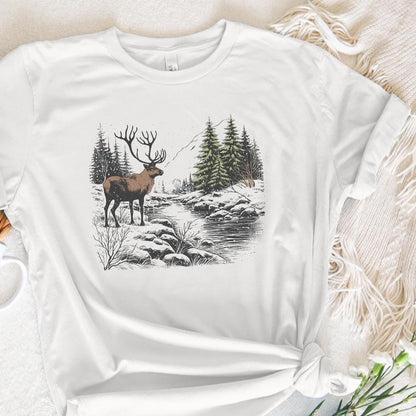 Retro Deer Wilderness Scene PNG Alt 2, Deer Art Sublimation - 300 DPI