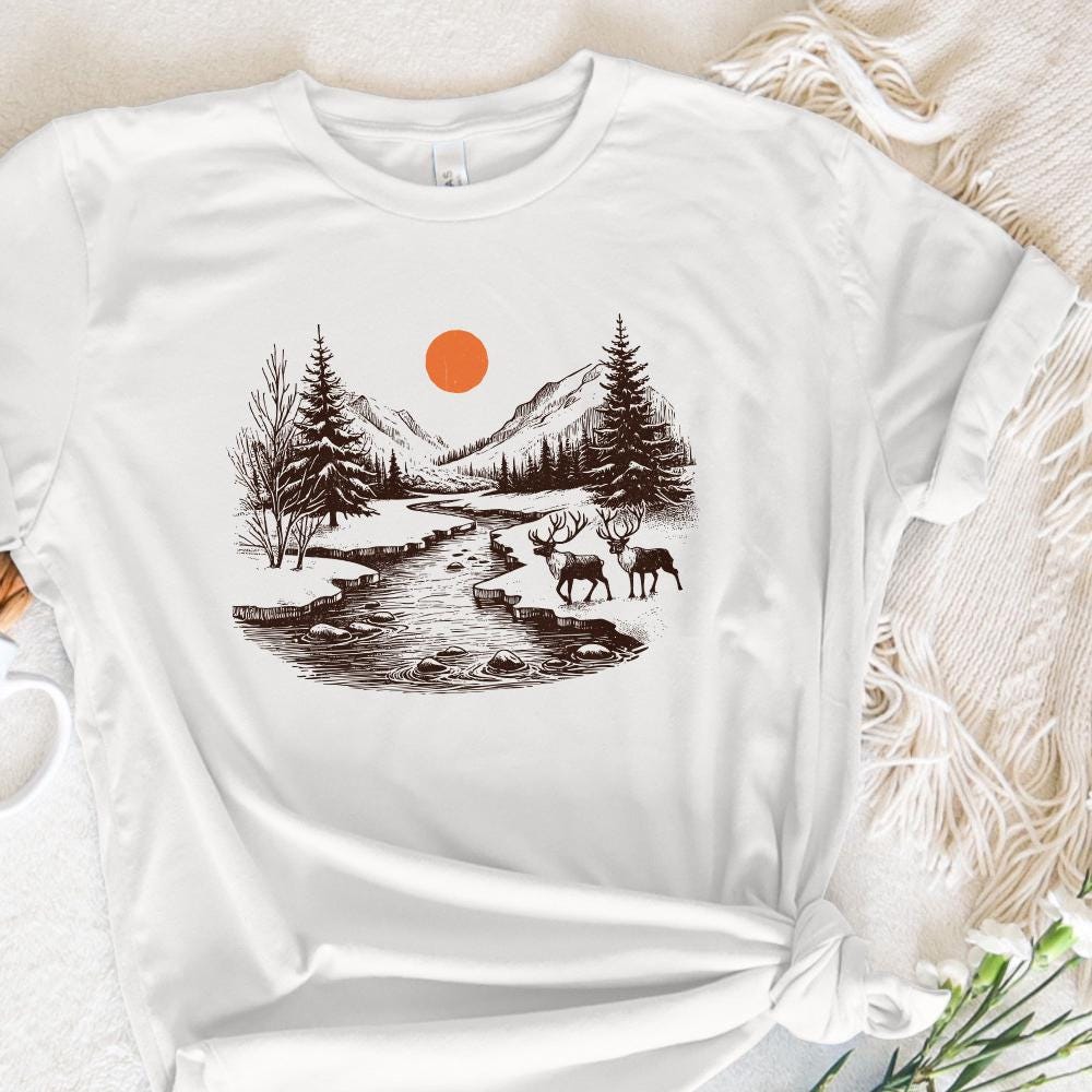 Retro Deer Wilderness Scene PNG, Deer Art Sublimation - 300 DPI Design