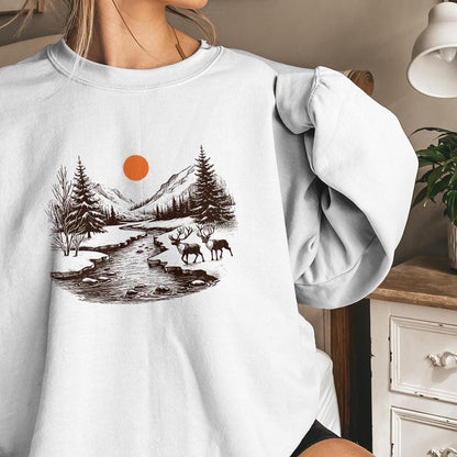 Retro Deer Wilderness Scene PNG, Deer Art Sublimation - 300 DPI Design