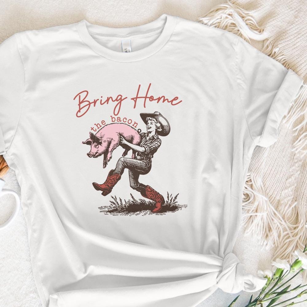Bring Home the Bacon Retro Cowgirl png, Rodeo Cowboy PNG - 300 DPI Design