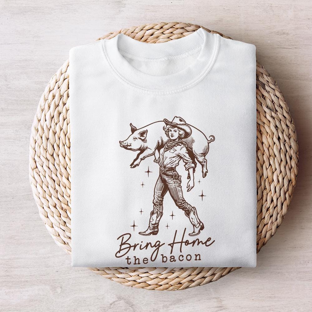 Bring Home the Bacon Retro Cowgirl png Alt 2, Rodeo Cowboy PNG - 300 DPI